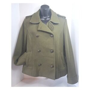 Banana Republic Olive Green Military Pea Coat Double Breasted Textured Jacket L